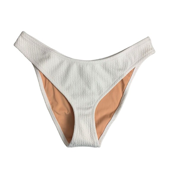 New! J.CREW Textured Curved Waist Cheeky Bikini Bottom Size Large White - Picture 1 of 9